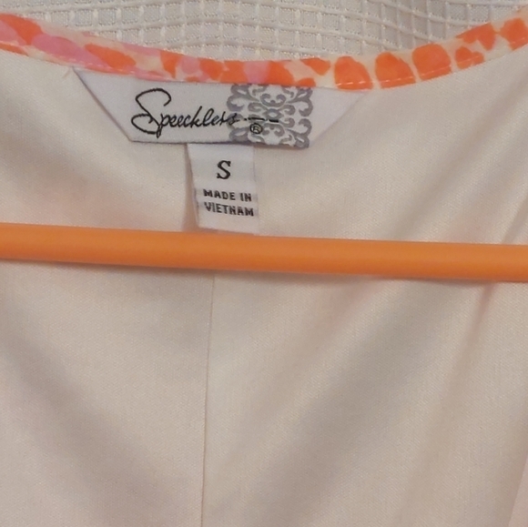 SPEECHLESS dress. Color coral/peach. Animal print chiffon overlay size small - Picture 3 of 8